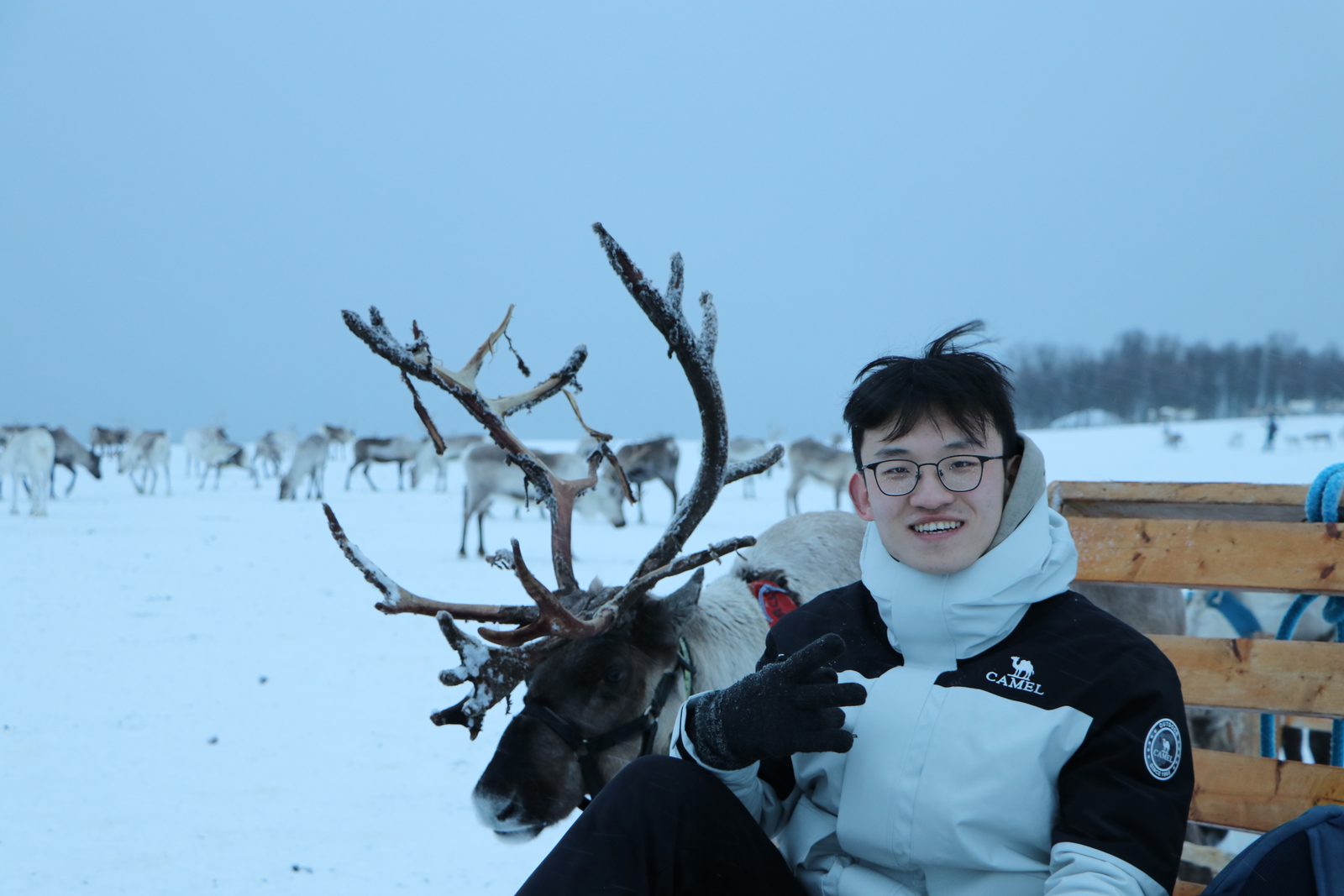 Simon traveling in a snowy landscape